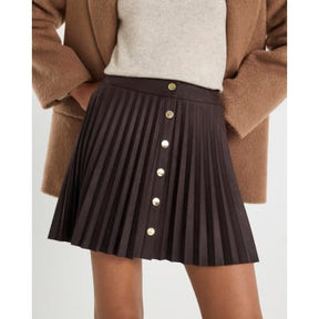 Brown Faux Suede Pleated Mini Skirt