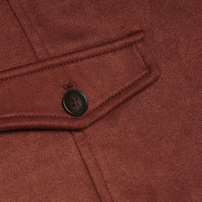 Brown Faux Suede Pocket Detail Shirt