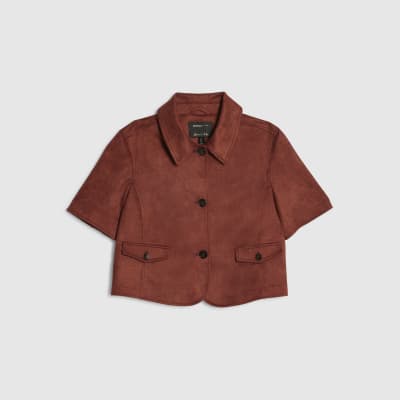 Brown Faux Suede Pocket Detail Shirt