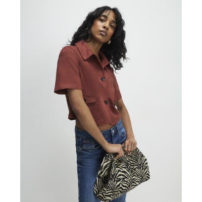 Brown Faux Suede Pocket Detail Shirt