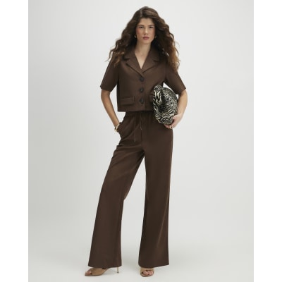 Brown Faux Suede Short Sleeve Shirt