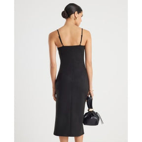 Brown Faux Suede Strappy Midi Dress