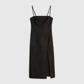 Brown Faux Suede Strappy Midi Dress