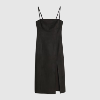 Brown Faux Suede Strappy Midi Dress