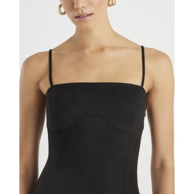 Brown Faux Suede Strappy Midi Dress