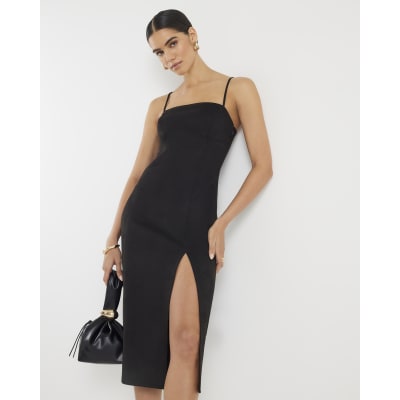 Brown Faux Suede Strappy Midi Dress