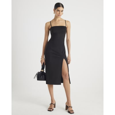 Brown Faux Suede Strappy Midi Dress