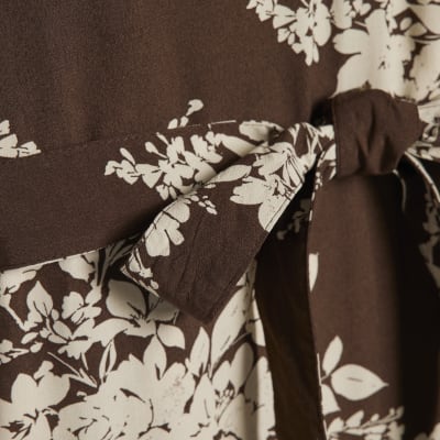 Brown Floral Shaped Mini Dress
