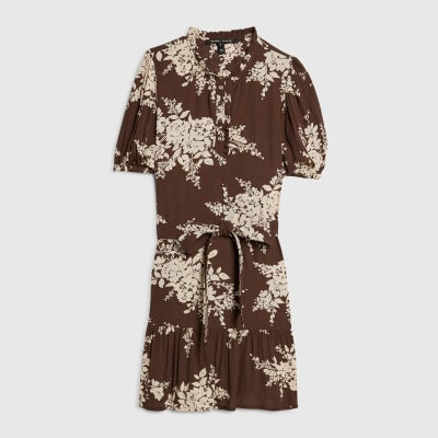 Brown Floral Shaped Mini Dress