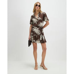 Brown Floral Shaped Mini Dress