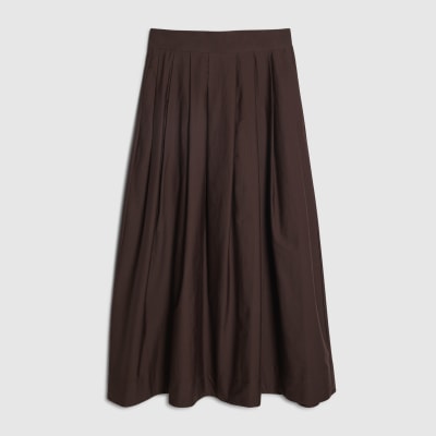 Brown Full A Line Midi Skirt
