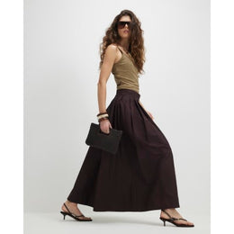 Brown Full A Line Midi Skirt