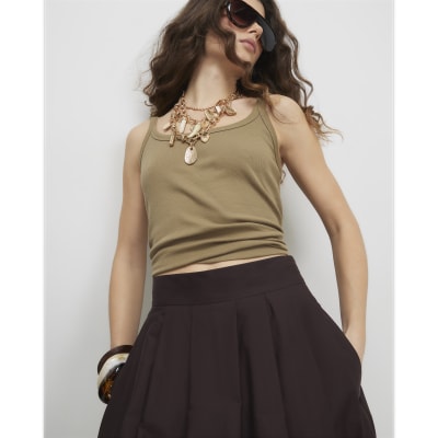 Brown Full A Line Midi Skirt