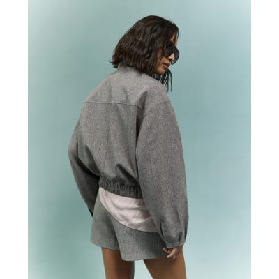 Brown Funnel Neck Bubble Hem Bomber Jacket