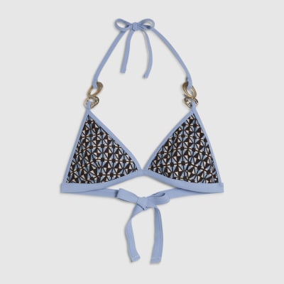 Brown Geometric Print Bikini Top
