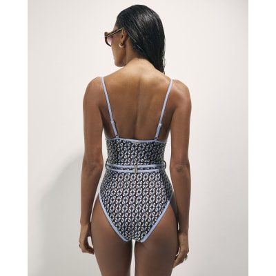 Brown Geometric Print Swimsuit