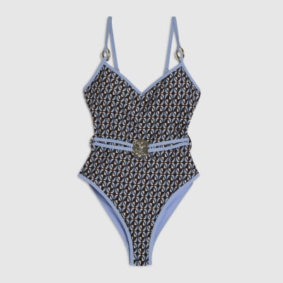 Brown Geometric Print Swimsuit