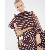 Brown Gingham Long Sleeve Crop Top