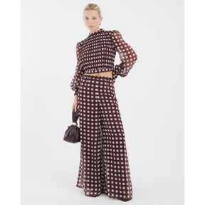 Brown Gingham Long Sleeve Crop Top