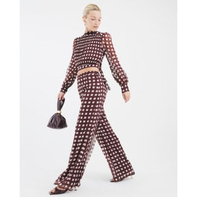 Brown Gingham Wide Leg Trousers