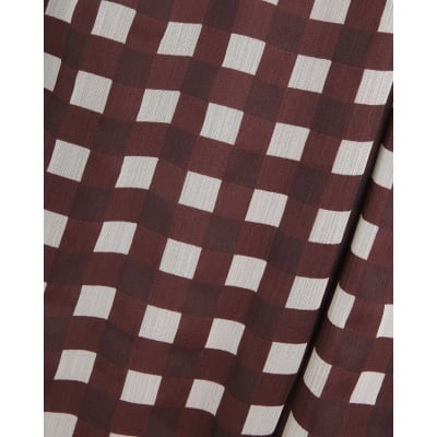 Brown Gingham Wide Leg Trousers