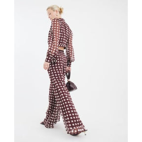 Brown Gingham Wide Leg Trousers