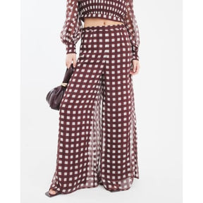 Brown Gingham Wide Leg Trousers