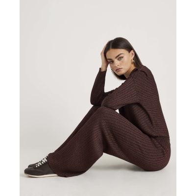 Brown Glitter Wide Leg Trousers