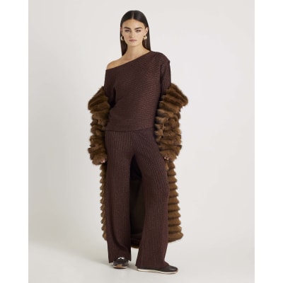 Brown Glitter Wide Leg Trousers