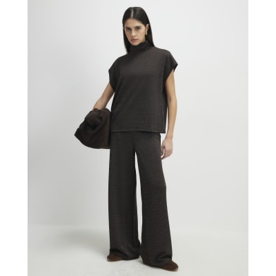 Brown Glitter Wide Leg Trousers