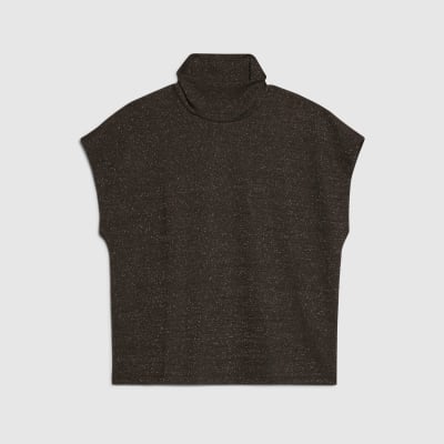 Brown High Neck Glitter Top