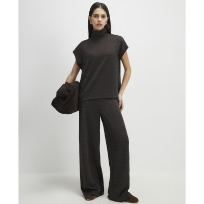 Brown High Neck Glitter Top