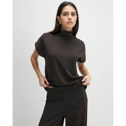 Brown High Neck Glitter Top