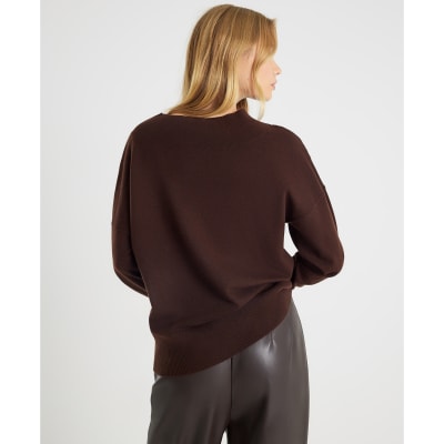 Brown High V neck Jumper