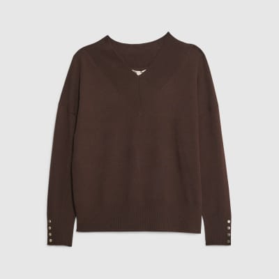 Brown High V neck Jumper