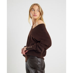 Brown High V neck Jumper