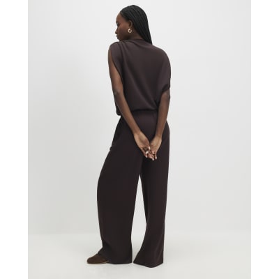 Brown High Waisted Premium Wide Leg Joggers