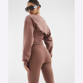 Brown High Waisted Ribbed Flare Leggings