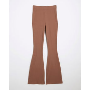 Brown High Waisted Ribbed Flare Leggings