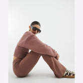 Brown High Waisted Ribbed Flare Leggings