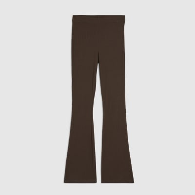 Brown High Waisted Ribbed Flare Leggings