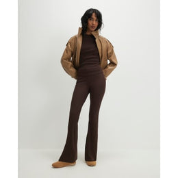 Brown High Waisted Ribbed Flare Leggings