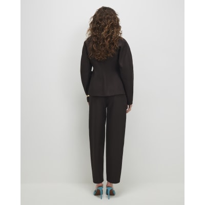 Brown High Waisted Tapered Trousers