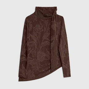 Brown Jacquard Scarf Tie Top