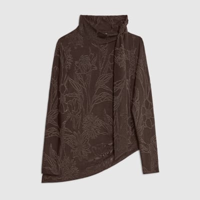Brown Jacquard Scarf Tie Top