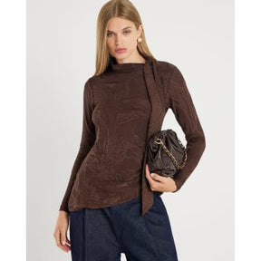 Brown Jacquard Scarf Tie Top