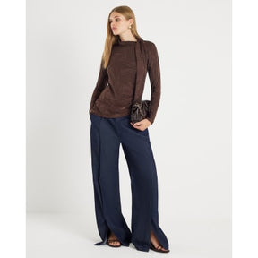 Brown Jacquard Scarf Tie Top