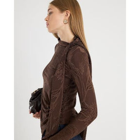Brown Jacquard Scarf Tie Top