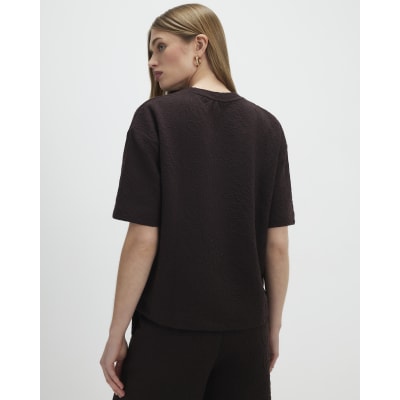 Brown Jacquard Short Sleeve Boxy T-shirt