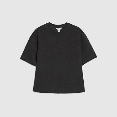 Brown Jacquard Short Sleeve Boxy T-shirt